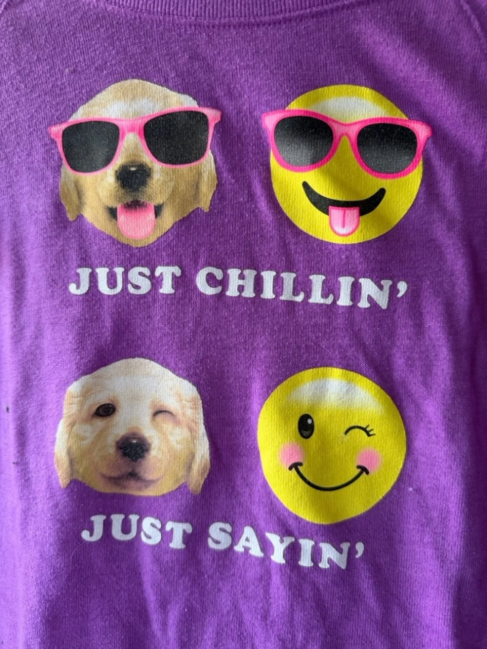Justice Purple Long Sleeve Emoji & Puppy Graphic Tee size 14